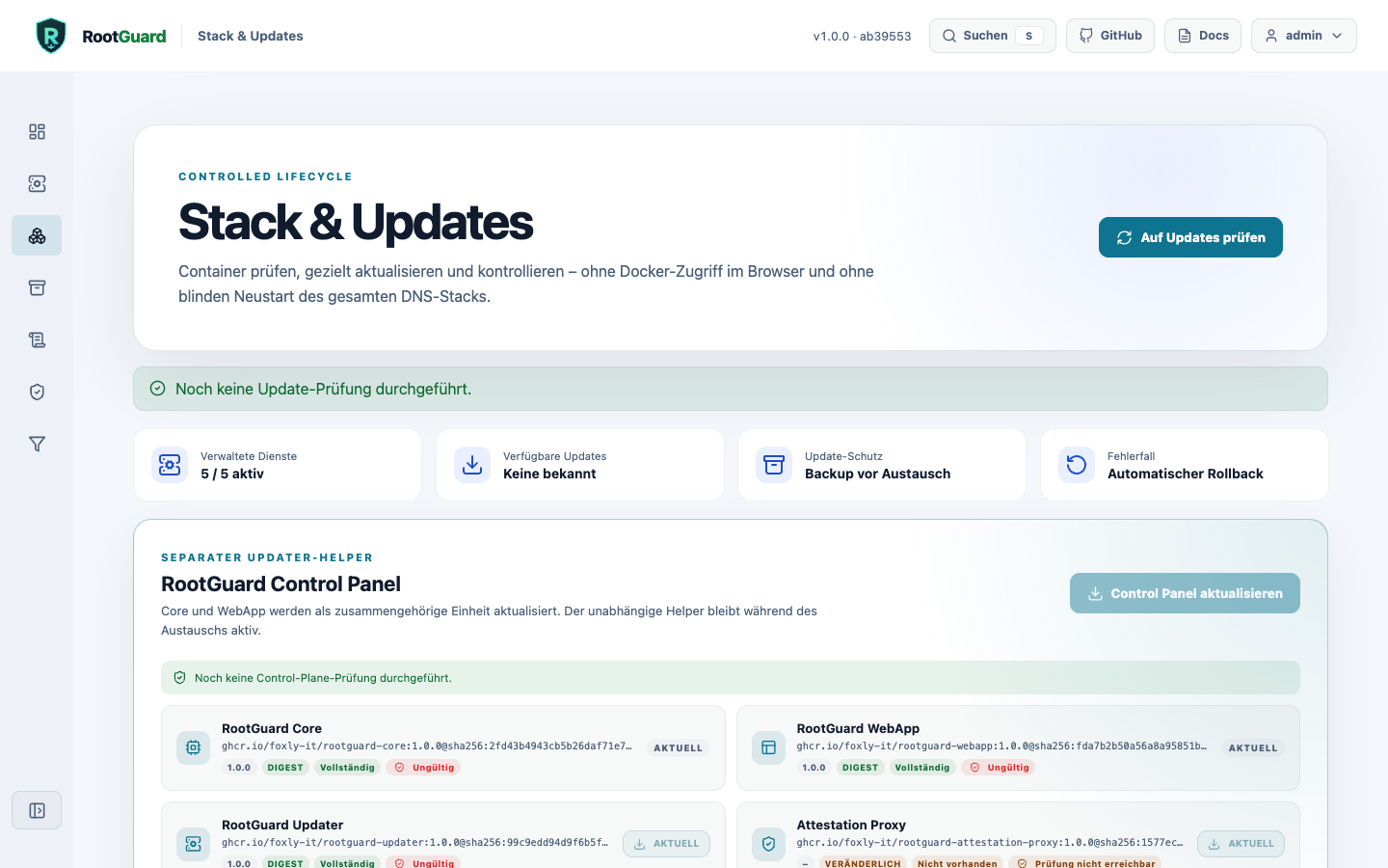 Stack & Updates mit Digest-Verifizierung