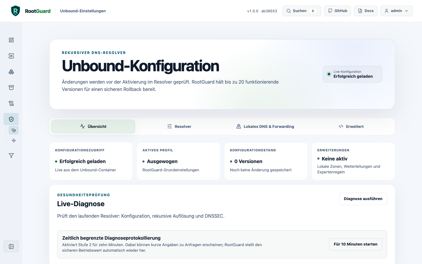 Unbound-Konfiguration mit Live-Diagnose